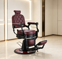 Fauteuil de barbier de luxe vintage marron avec surpiqûres losanges, robuste, hydraulique, inclinable, avec appui-tête et repose-pieds réglables
