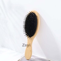 Brosse à cheveux longue et confortable avec logo personnalisé, poils de sanglier, manche en bambou, peigne de massage, séchage au sèche-cheveux, antistatique