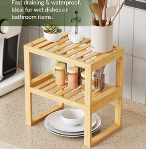 Nuovo Espositore da Banco in Bambù per Ingrosso, Organizzatore Impilabile per Spezie e Oggetti Vari, <span class=keywords><strong>Scaffali</strong></span> per <span class=keywords><strong>Cucina</strong></span>, Bagno, Sala da Pranzo - Product Image 5