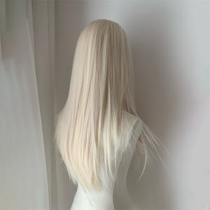 วิกผมยาวตรงสีขาวมุกประดับลูกไม้สีทองแพลตตินั่ม เส้นใยโปรตีน วิกผมเต็มศีรษะ เส้นผมธรรมชาติ  ฐานลูกไม้โปร่งใส แสกกลาง - Product Image 3