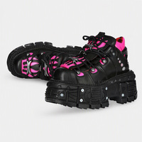 Bottes plateforme rose néon Cyberpunk unisexe, 8 cm, style punk industriel, avec rivets, EU35-45