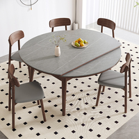 Table à manger ronde extensible française avec pieds en bois de caoutchouc, plateau en pierre frittée, haute qualité pour les ensembles de salle à manger à domicile