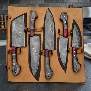 Lot de 5 couteaux de cuisine professionnels jetables avec manche en bois Pakka, couteau de chef japonais, lame en acier Damas, couteau à légumes tranchant - Product Image 3
