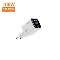 Vina 100W GaN Pengisi Daya Perjalanan USB-C Tunggal dengan Colokan UK dan Layar Smart Stage, PD 3.2, Disetujui AVS dan CE, untuk Rumah dan Kantor, Cocok untuk OnePlus Huawei