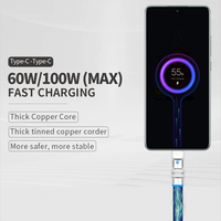 Câble USB-C vers Type C PD60/100W en silicone souple avec lumière, transfert de données 480 Mbps, chargeur de charge ultra-rapide pour iPhone 16