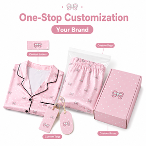 Conjunto <span class=keywords><strong>de</strong></span> Pijama para Damas <span class=keywords><strong>de</strong></span> Honor con Logotipo Personalizado, Bonito Conjunto <span class=keywords><strong>de</strong></span> Pijama Corto <span class=keywords><strong>de</strong></span> Satén con Botones y Lazo Rosa, Ropa <span class=keywords><strong>de</strong></span> Dormir con Ribete en Contraste para Mujer - Product Image 5