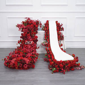 Vendita calda decorazione di nozze corridore fiore 2 metri di seta rossa fiore rosa corridore scala - Product Image 1
