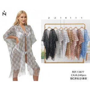 Cardigan Double C da Spiaggia con Frange e Stampa per Donna, Copricostume - Product Image 3