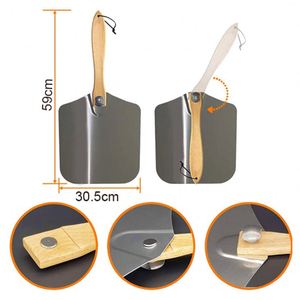 Pala de <span class=keywords><strong>Pizza</strong></span> desmontable para hornear en el hogar, cortador de paleta antiadherente de Metal de acero inoxidable con mango plegable - Product Image 3