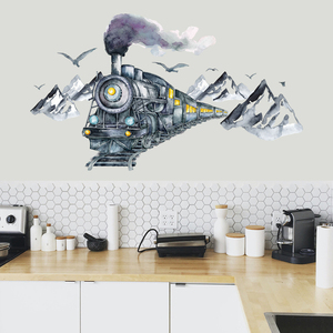 Pegatina de pared de tren de <span class=keywords><strong>vapor</strong></span> rodeado por montañas, papel <span class=keywords><strong>tapiz</strong></span> de vinilo extraíble para habitación de niños, calcomaní<span class=keywords><strong>a</strong></span> de pared para sala de estar - Product Image 3