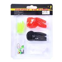 Vente en gros de SOL001 ~ 007 hameçons à tête plombée en plomb artificiel et appâts à vis sans fin en plastique souple leurres de pêche kit combiné