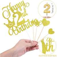 Serie de oro rosa Numeral 2 Cake Fiesta de cumpleaños Velas y Happy 2nd Heart Star Cupcake Picks Birthday Cake Toppers Decoración