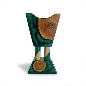 Elegante Mabkhara de Resina para Quemar Bakhoor y Decoración Árabe del Hogar, Quemador de Bakhoor de Madera de Pino Hecho a Mano, Porta Incienso Verde - Product Image 1