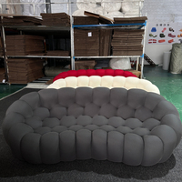 Ensemble de canapés bulle, canapé incurvé 2/3 places + fauteuil lounge et pouf, en tissu bouclé/épais et capitonné, pour salon, hall d'hôtel