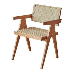 Chandigarh Chair Solid Wood Rattan <b>Backrest</b> Dining Chair Minimalist Design Home Use Cherry Wood Finish - Product Image 5