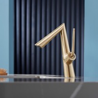 Robinet de lavabo moderne en laiton massif brossé doré, monotrou, monocommande, eau chaude et froide, cartouche céramique certifiée NSF