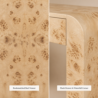 Bureau en bois de burl avec cascade de tiroirs et pieds en dalle, bureau moderne pour bureau à domicile, bureau contemporain en cascade pour maison et hôtel