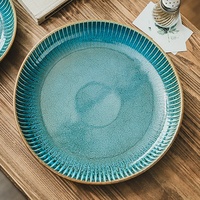 Assiette en céramique bleue vintage de 8,7 à 10,2 pouces, grande assiette ronde pour servir le pain, les salades et les fruits, pour la maison, la salle à manger, l'hôtel