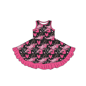 ชุดเด็กผู้หญิงชุดเสื้อผ้าเด็กแบบมีฟองพิมพ์ลายหัวใจเสื้อแขนกุดมีระบายคอกางเกงขาสั้นสำหรับฤดูร้อน - Product Image 5