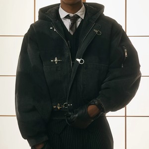 Custom Detroit <strong>Jacket</strong> for Men Duck Canvas Workwear Bomber Hooded Style With Fireman Buckle Clasp <strong>Carpenter</strong> - Product Image 1