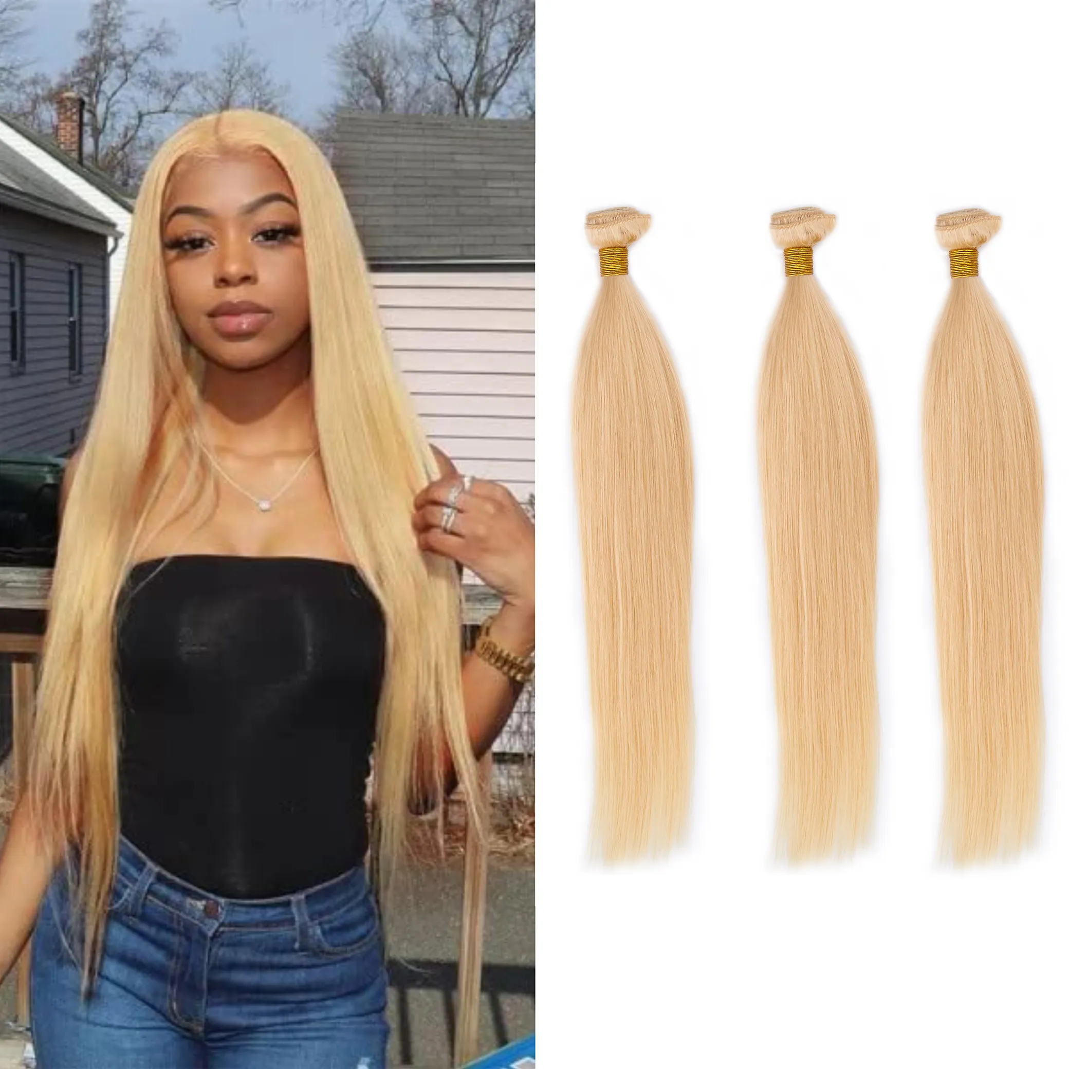 30 Em Pronto Para Enviar Pacotes De Cabelo Humano 613 Loira Reta Cutícula Alinhada Fornecedores Atacado Virgin Indian Raw Hair Bundle