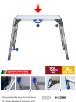 Échelle plateforme pliable en aluminium avec garde-corps de sécurité, échelle à 4 marches, plateforme de travail, échelle escabeau portable 375 LBS SGS, haute capacité