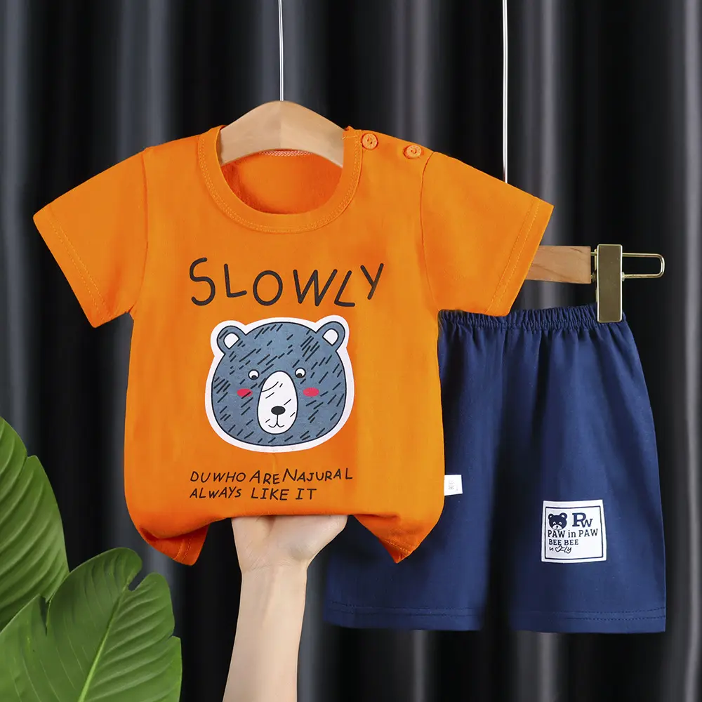 Çocuklar yaz erkek kız kısa kollu Set bebek T-shirt şort takımı yaz çocuk giysileri erkek giysileri Set
