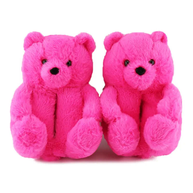 Hot Selling Soft Winter Teddy Bear Plush Slippers Indoor Home Cartoon Animal Plush Shoes Anti-Slip Warm Bear Home Slippers