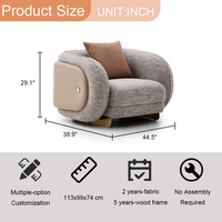Canapé 3 places ZHIDA de luxe moderne et incurvé en tissu chenille avec revêtement en cuir et détails métalliques, haute capacité de charge, idéal pour villa et majlis