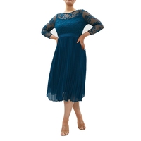Robe mi-longue en dentelle pour femme, élégante, grande taille, broderie, manches longues, hiver