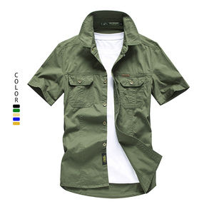 Chemise utilitaire à manches courtes 100 % coton pour <span class=keywords><strong>homme</strong></span> - Coupe décontractée, haut de travail avec poches poitrine, grandes tailles pour l'été - Product Image 3