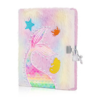 Venta al por mayor de cuaderno de felpa de unicornio, diario de dibujos animados de tapa dura con cerradura para niñas, diario para niños, libro para la escuela