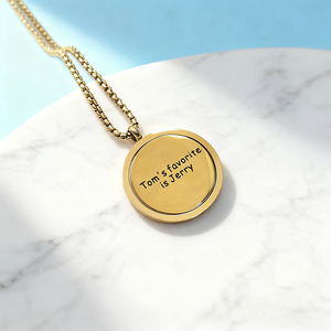 Collier avec pendentif personnalisé en acier inoxydable 316L, texte personnalisé, logo gravable, disque or, noir, argent, chaîne, bijoux OEM - Product Image 2