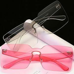 Vente en gros de lunettes de soleil carrées sans monture de couleur bonbon vintage tendance 2021, UV400, pour femmes - Product Image 5