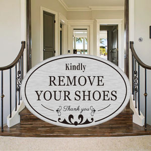 <span class=keywords><strong>Plaque</strong></span> ovale moderne en aluminium auto-adhésive et étanche « Veuillez retirer vos chaussures » pour usage domestique, sans perçage requis - Product Image 6