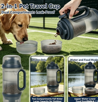 Bouteille d'eau portable pour grand chien, distributeur d'eau pour animaux de compagnie pour la promenade en extérieur, double bouchon, distributeur d'eau et de nourriture 2-en-1