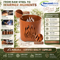 Brasero en acier Corten, finition rouille rustique, design cylindrique avec découpe flamme, pour jardin et terrasse extérieurs
