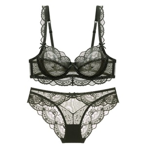 Ultra dünnes französisches Spitzen-BH-Set für Damen Low-Rise Wire-Free Anti-Sagging Lift Große Büste Minimizer Sexy Solid Breath able <span class=keywords><strong>Bikini</strong></span> - Product Image 5