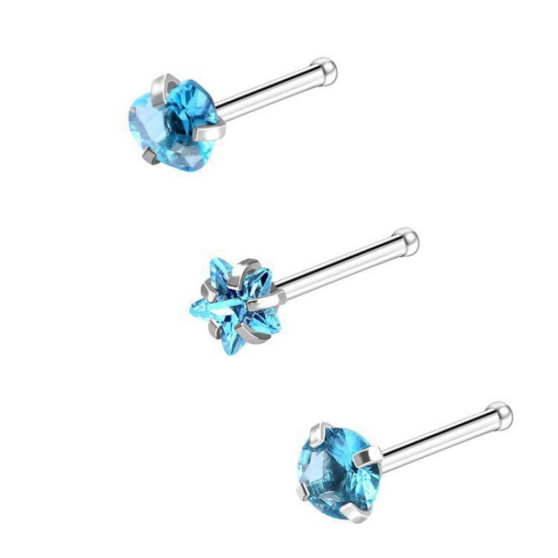 Varilla recta de acero, azul lago, con diseño de corazón, estrella y círculo. Paquete de 3 unidades.