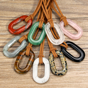 Collar con Colgante Ovalado Geométrico de Ágata Natural al por Mayor, Cordón de Cuero Multicolor, Joyería Boho Unisex, Regalo para Fiestas - Product Image 3