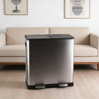 Poubelle à pédale double en acier inoxydable de 60 L (16 gallons) avec 2 compartiments et 2 seaux intérieurs de 30 L