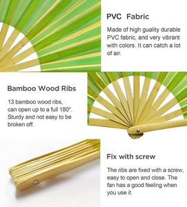 Nouvel arrivage : Grand ventilateur à main UV néon en bambou, artisanat rafraîchissant - Product Image 2
