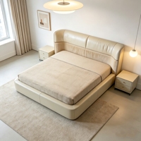 Lit de Luxe Premium Best-seller pour Chambre Parentale, Lit Double 2m en Cuir Véritable Style Minimaliste Italien Luxe Léger
