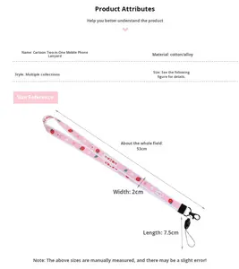Transferencia <span class=keywords><strong>de</strong></span> calor <span class=keywords><strong>de</strong></span> dibujos animados impermeable impresión Digital poliéster cordón Anti-Pérdida ID insignia titular desmontable Metal hebilla gancho teléfono - Product Image 6