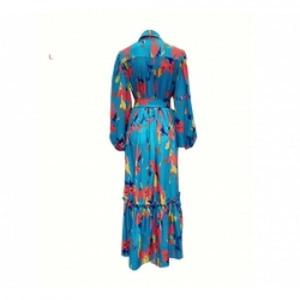 Vestido Maxi Elegante con Estampado Floral para Mujer, Estilo <span class=keywords><strong>Imperio</strong></span>, con Volantes y Cuello Redondo, Tallas XS-XL, para el Día a Día, Vacaciones, Otoño, Hecho en China - Product Image 1