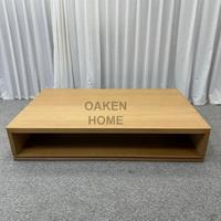 Table basse en bois massif OAKEN, profil bas, compartiment de rangement ouvert, style minimaliste japonais, table de salon en chêne, meubles pour la maison