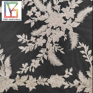 Sang Trọng Thêu Với Đính Cườm Sequins Lưới Ren Vải Chất Lượng Cao Pháp Wedding Hạt Váy Cô Dâu Vải Tuyn Ren Vải - Product Image 4