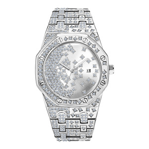 Montres de luxe en quartz résistantes à l'eau de haute qualité pour hommes, mode, diamant, or, argent, calendrier complet, montre-bracelet - Product Image 5