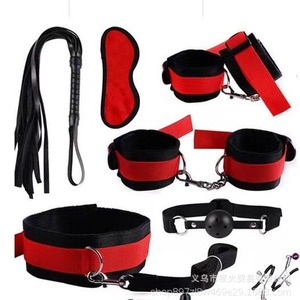 New export style black and red ribbon light fur 7-piece <b>set</b>, alternative sex toy, adult <b>bondage</b> combination <b>set</b>. - Product Image 1