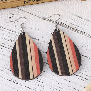 Boucles d'oreilles en bois Vintage rayé en forme de goutte Double face pendentif boucles d'oreilles pour femmes Uionen 925 - Product Image 3